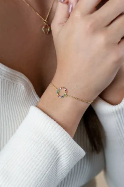 ZINZI gold plated zilveren armband met open rondje 12mm bezet regenboog 17-20cm ZIA2170