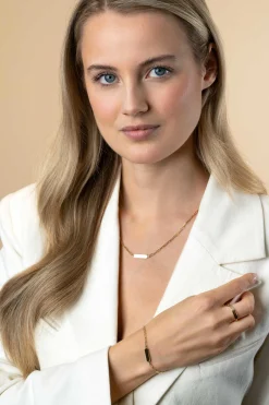 ZINZI gold plated zilveren armband met paperclip-schakels en glanzend rechthoekig plaatje om te graveren 16,5-19,5cm ZIA2530G