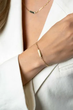 ZINZI gold plated zilveren armband met paperclip-schakels en glanzend rechthoekig plaatje om te graveren 16,5-19,5cm ZIA2530G