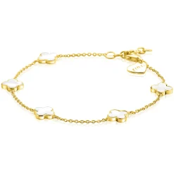 ZINZI gold plated zilveren armband met vijf klavers 11mm in parelmoer 17-20cm ZIA-BF153