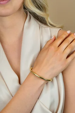 ZINZI gold plated zilveren bangle armband glad 5mm ronde buis en luxe scharniersluiting ZIA2754G