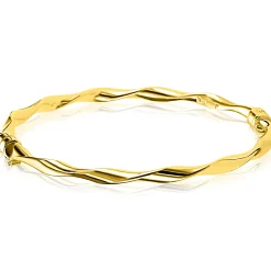 ZINZI gold plated zilveren bangle armband met gedraaide buis 4mm met luxe scharniersluiting ZIA2756G