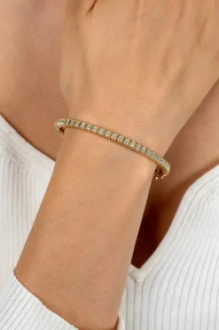 ZINZI gold plated zilveren bangle armband 4mm breed, bezet met witte zirkonia's  60mm ZIA2686Y