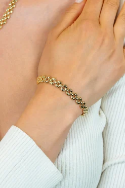 ZINZI gold plated zilveren brede rolex-style schakel-armband 8mm breed 19cm ZIA2764G