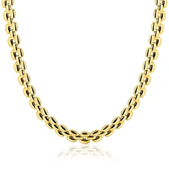 ZINZI gold plated zilveren brede rolex-style schakel-collier 8mm breed 43cm ZIC2764G