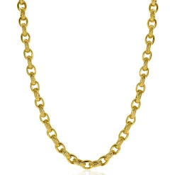 ZINZI gold plated zilveren brede schakelketting (6mm breed) met luxe jasseron schakels in glad en bewerkt 45cm ZIC2638