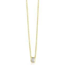 ZINZI gold plated zilveren collier 45cm met een rechthoekige gladde kastzetting (9mm), bezet met een witte zirkonia ZIC2899