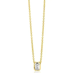 ZINZI gold plated zilveren collier 45cm met een rechthoekige gladde kastzetting (9mm), bezet met een witte zirkonia ZIC2899