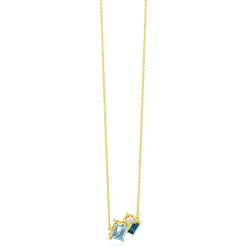 ZINZI gold plated zilveren collier 45cm met geometrische hanger (14mm) in lichtblauw, petrolblauw en wit ZIC2897