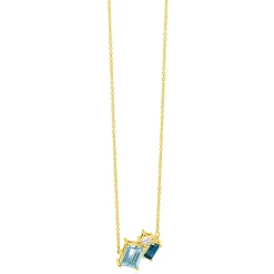 ZINZI gold plated zilveren collier 45cm met geometrische hanger (14mm) in lichtblauw, petrolblauw en wit ZIC2897