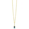 ZINZI gold plated zilveren collier 45cm met sierlijke rechthoekige hanger (22mm) met diep petrolblauwe kleursteen ZIC2896