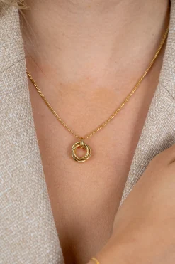 ZINZI gold plated zilveren collier 45cm met hanger van verbonden ringen (knoop-stijl) ZIC2797