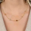 ZINZI gold plated zilveren collier 45cm met drie klavervormige zettingen met bruine kleurstenen ZIC2772