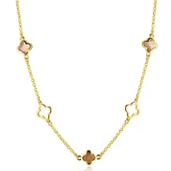 ZINZI gold plated zilveren collier 45cm met drie klavervormige zettingen met bruine kleurstenen ZIC2772
