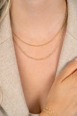 ZINZI goldplated zilveren dubbele schakelketting 40–45cm met fijne hartvormige schakels ZIC2775G