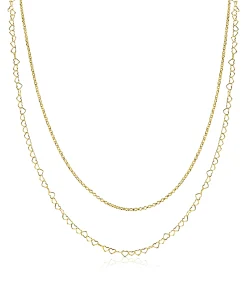 ZINZI goldplated zilveren dubbele schakelketting 40–45cm met fijne hartvormige schakels ZIC2775G