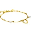 ZINZI gold plated zilveren fantasie armband met 15 kleine bolletjes, twee bungelende witte pareltjes en met speelse organische open vorm in het midden 17-20cm ZIA2405
