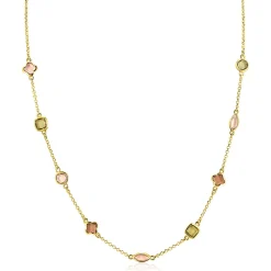 ZINZI gold plated zilveren fantasie collier 45cm met speelse vormen bruin en olijfgroen ZIC2771