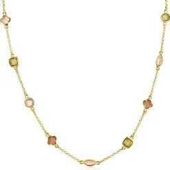 ZINZI gold plated zilveren fantasie collier 45cm met speelse vormen bruin en olijfgroen ZIC2771
