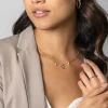 ZINZI gold plated zilveren fantasie ketting met kleine bolletjes, twee bungelende witte pareltjes en organische open vorm in het midden 42-45cm ZIC2405
