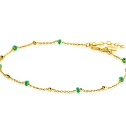 ZINZI gold plated zilveren fantasie enkelband met 7 groene donuts en glanzende bolletjes 23-27cm ZIE2509
