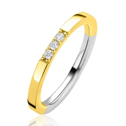 ZINZI goldplated zilveren gladde aanschuifring bezet met drie witte zirconia's ZIR2130Y