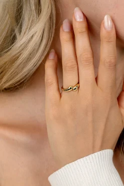 ZINZI gold plated zilveren gladde ring met twee druppelvormen 7mm breed ZIR2682G