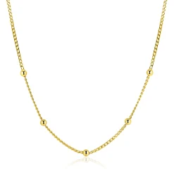 ZINZI gold plated zilveren gourmet ketting met vijf bolletjes 42–45cm ZIC2714G