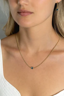 ZINZI gold plated zilveren gourmet ketting met vierkante zetting bezet met indigo blauwe kleursteen 40-45cm ZIC2417G