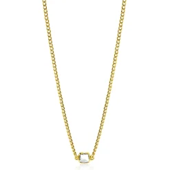 ZINZI gold plated zilveren gourmet ketting met vierkante zetting bezet met witte zirconia 40-45cm ZIC2417Y