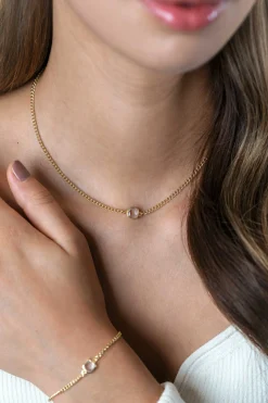 ZINZI gold plated zilveren gourmet ketting met vierkante zetting bezet met witte zirconia 40-45cm ZIC2417Y