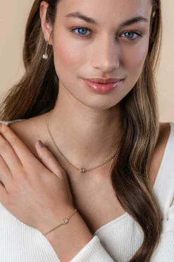 ZINZI gold plated zilveren gourmet ketting met vierkante zetting bezet met witte zirconia 40-45cm ZIC2417Y
