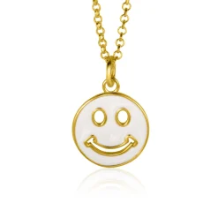 ZINZI gold plated zilveren hanger smiley rond 15mm met wit emaille ZIH2312W (zonder collier)