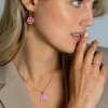ZINZI gold plated zilveren hanger smiley rond 15mm met roze emaille ZIH2312R (zonder collier)