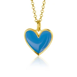 ZINZI gold plated zilveren hanger hart 15mm met blauw emaille ZIH2314B (zonder collier)