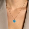 ZINZI gold plated zilveren hanger smiley rond 15mm met blauw emaille ZIH2312B (zonder collier)