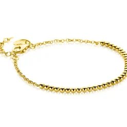 ZINZI gold plated zilveren jasseron armband met bolletjes schakels (2,5mm breed) in het midden 16-19cm ZIA2640G