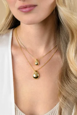 ZINZI gold plated zilveren jasseron ketting 45cm met luxe grote druppelvormige hanger (24mm) ZIC2637G