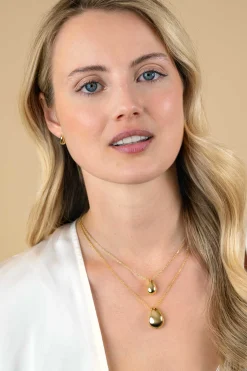 ZINZI gold plated zilveren jasseron ketting 42-45cm met organisch gevormde hanger 18mm ZIC2636G