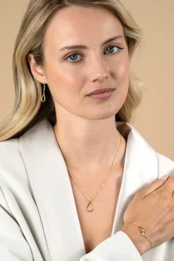 ZINZI gold plated zilveren jasseron ketting met open druppelvormige hanger (10mm) 42-45cm ZIC2635