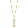 ZINZI gold plated zilveren jasseron ketting met schitterende open ovale vorm en vierkante hanger in licht roze 42-45cm ZIC2579