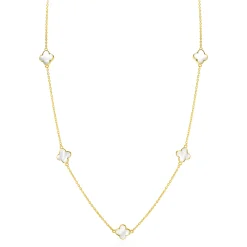 ZINZI gold plated zilveren ketting met vijf klavers 11mm in parelmoer 42-45cm ZIC-BF153