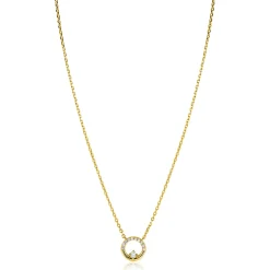 ZINZI gold plated zilveren ketting 42–45cm met ronde open hanger (12mm) en bezet met witte zirkonia's ZIC2725Y