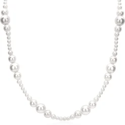 ZINZI gold plated zilveren ketting 45cm met glanzende witte parels in verschillende groottes en speelse opbouw ZIC2908