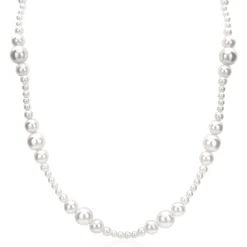 ZINZI gold plated zilveren ketting 45cm met glanzende witte parels in verschillende groottes en speelse opbouw ZIC2908