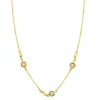 ZINZI gold plated zilveren ketting 45cm met ronde kleurstenen in zachte groen- en champagnetinten, afgewisseld met vierkante plaatjes ZIC2907