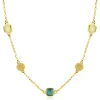 ZINZI gold plated zilveren ketting 45cm met drie vierkante kleurstenen in zachte groentinten, afgewisseld met ronde structuurelementen ZIC2904