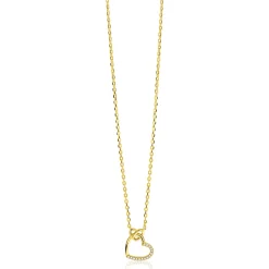 ZINZI gold plated zilveren ketting met twee sierlijke harten die met elkaar verbonden zijn, ook bezet met witte zirkonia's 42-45cm ZIC2874Y