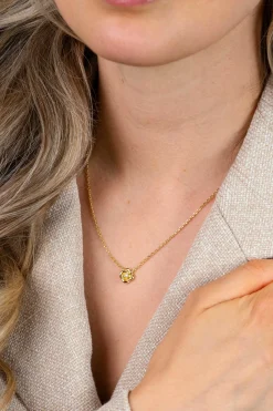 ZINZI gold plated zilveren ketting met hanger in roosdesign (9mm) en bezet met een witte zirkonia in het midden 42-45cm ZIC2872Y