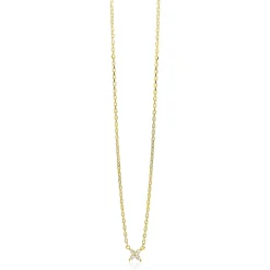 ZINZI gold plated zilveren ketting met bloem bezet met vier druppelvormige witte zirconia's 42-45cm ZIC2624